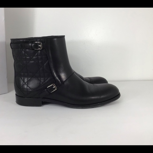 CHRISTIAN DIOR BLACK LEATHER MOTO ANKLE BOOTS CITY CANNAGE SZ EUR 37.5 US 7.5 - Picture 10 of 15